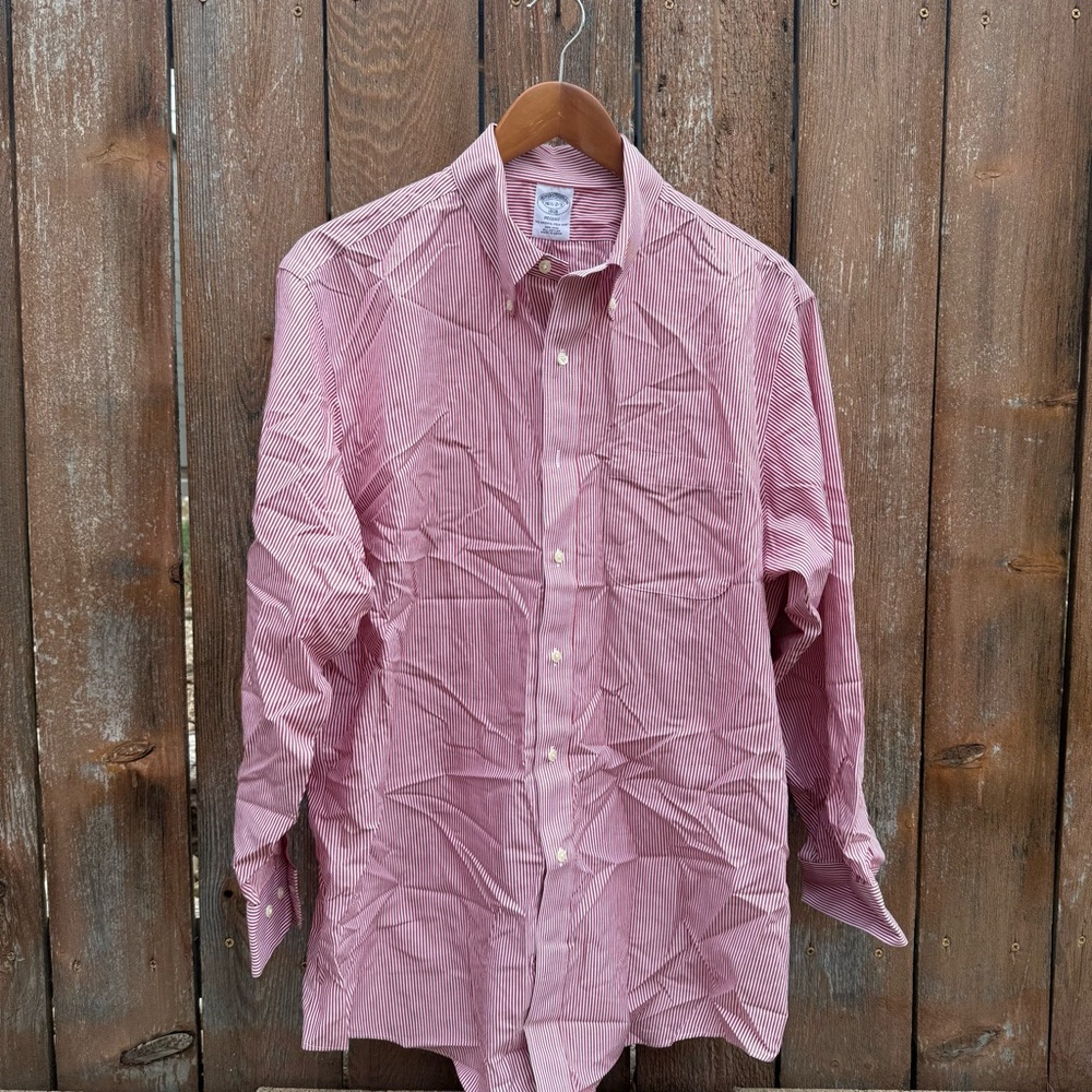 BROOKS BROTHERS Mens Red White Stripe Button Down Regent 1818 Shirt 16 1/2 2/3